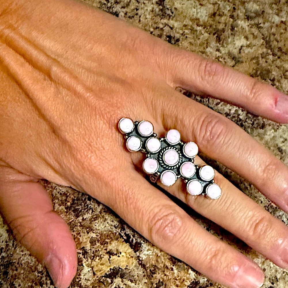 Pink Conch Adj Cluster Ring
